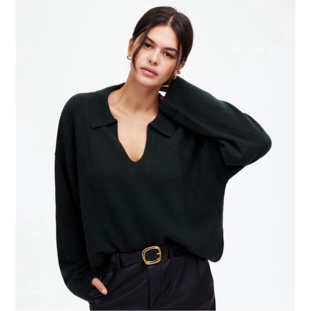 NWT Madewell Cashmere-Wool Blend Polo Sweater Luxury Forest Green